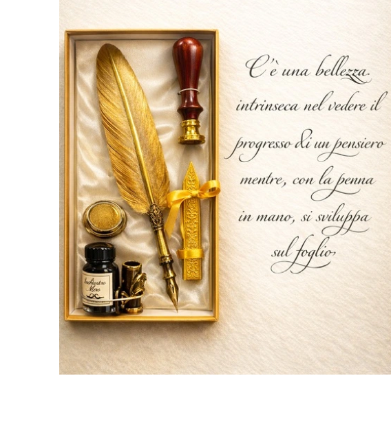 Penna d’oca artigianale con calamaio e sigillo – Set di scrittura elegante